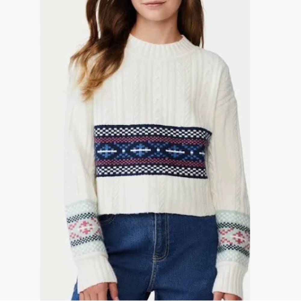Free assembly Girls Size 14-16 fair isle cropped sweater